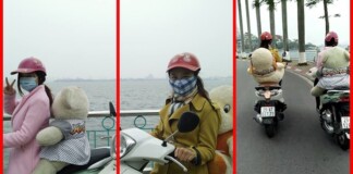 Cười rớt hàm clip “ninja nữ” chở gấu chó lượn Hồ Tây ngày Valentine