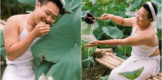 Mặc yếm, tạo dáng như hot girl chụp ảnh bên sen, chàng trai khiến cộng đồng mạng náo loạn, xôn xao