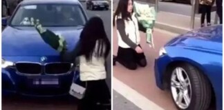 Quỳ trước BMW màu xanh của bạn trai để níu kéo, tuyên bố yêu con người chứ không yêu “tiền”, cô gái xinh đẹp khiến CĐM sốc nặng