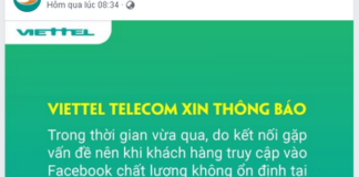Viettel và VNPT đăng thông báo xin lỗi người dùng về việc truy cập Facebook không ổn định