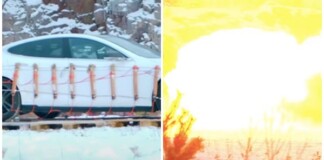 Xe Tesla hỏng, nam YouTuber nhận hóa đơn 500 triệu để thay pin mới, cay cú quấn 30kg thuốc nổ tự hủy luôn xế hộp của mình